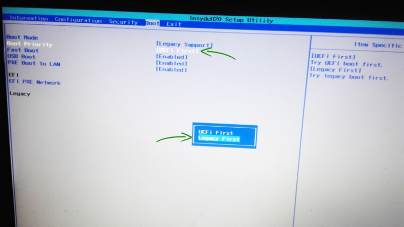 bios screen boot priority uefi first to legacy first lenovo