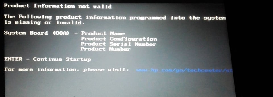 حل مشكل الرسالة Product Information Not Valid في أجهزة Hp و Compaq