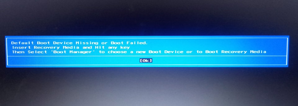 Default Boot Device Missing or Boot Failed lenovo